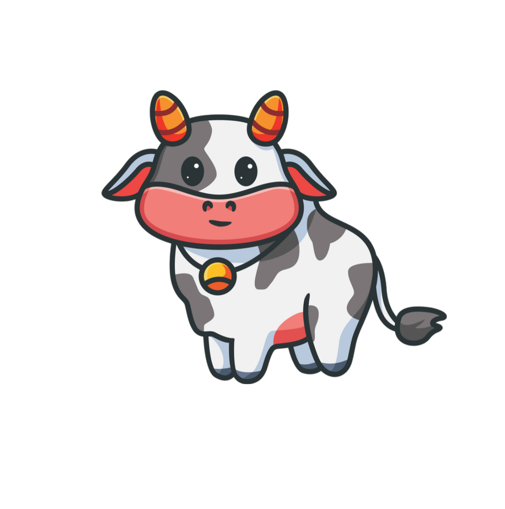 Moovier the cow, standing and ready with a fresh set of picks
